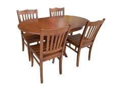 Oval Açılır Masa + 4 Izgaralı Sandalye Takım Tamamı Ahşap Ceviz