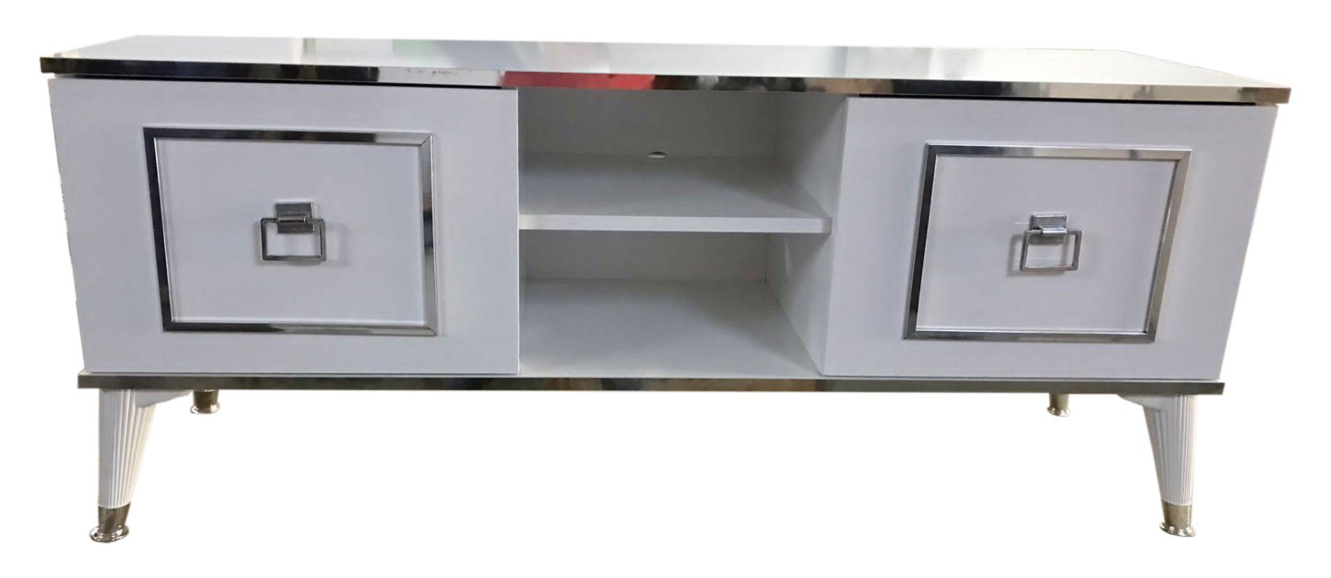 140 Cm Cnc Kesim Eko Tv Sehpası & Ünitesi - Beyaza Nikel