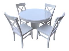 93 cm Yuvarlak Açılır Masa + 4 Çapraz Sandalye Tamamı Ahşap Lake Beyaz