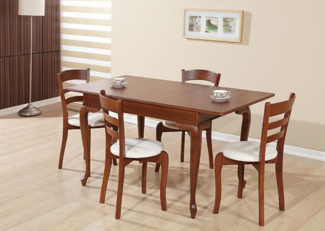 Lükens Masa + 4 Adet Papel Sandalye Takımı Ceviz