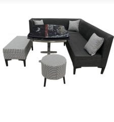 Modern PEDLİ 160x160 cm Mutfak Köşe Takımı Cam Masalı + Puflu